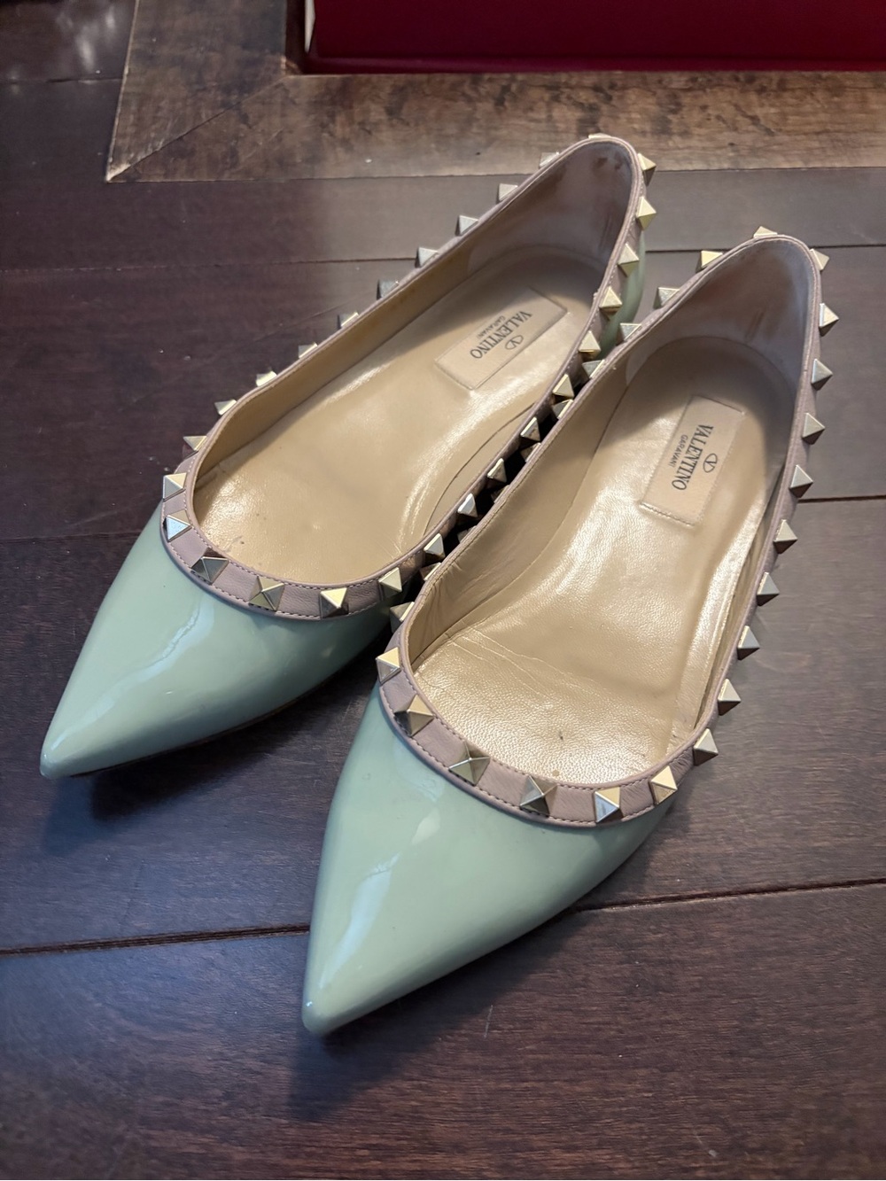 Valentino Garavani Mint Patent Leather Rockstud flats